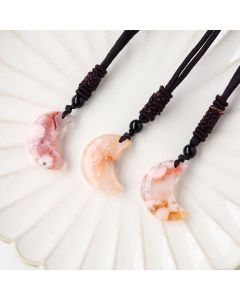 Natural Crystal Original Stone Primary Flower Agate Moon Shaped Pendant
