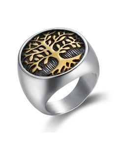 316 Stainless Steel Leaves Men's Suit Ring Wholesale Lucky Tree Ring European And American Retro Titanium Steel Ring