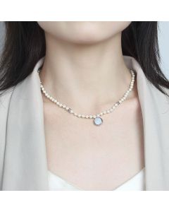 Mother Shell Inlaid Pendant Women's Temperament Pearl Disc Retro Necklace Women
