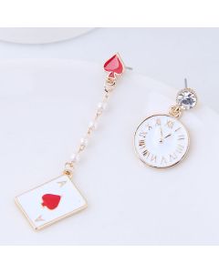 Fashion Metal Sweet Brand Gram Alarm Clock Personality Asymmetrical Earrings