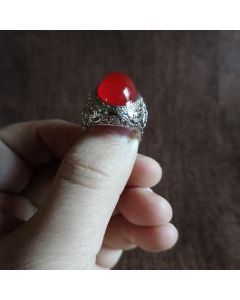 Men's Ring Silver Inlaid With Natural Red Agate