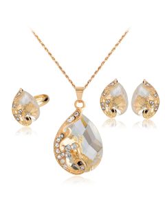Multicolor Peacock Necklace Earrings Ring Set