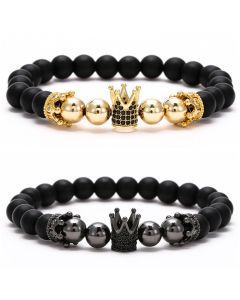 Black Frosted Copper Beads Hand Wear Micro Inlaid Small Crown High Crown Bracelet