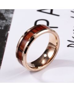 Rose Gold Personality 8mm Wood Leather Tungsten Gold Ring