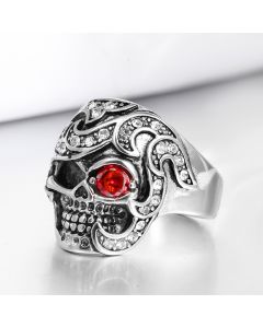 Fashion Jewelry Stainless Steel Skull Head Zircon Ring