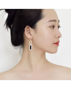 Black Rectangular High-end Earrings With Versatile Personality