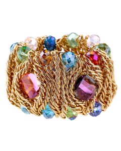 Handmade Aluminum Zipper Woven Gemstone Crystal Glass Bracelet