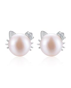 Sterling Silver S925 Pearl Cat Earrings