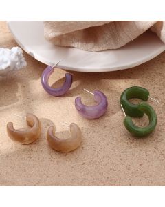 S925 Silver Needle French Retro Half Circle Earrings Temperament Simple Resin Girl Earrings