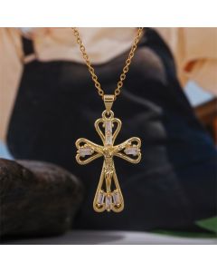 Women Personality Electroplated Copper Inlaid Zirconium Cross Necklace