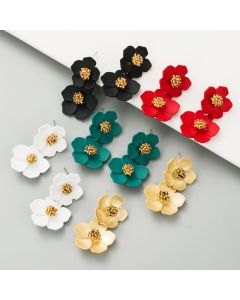 Flower Earrings Women's Multicolor Double Layer Long