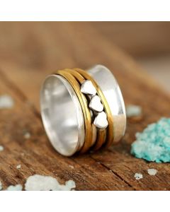 New Bohemian Style Jewelry Gold Two-tone Steel Wire Love Ring