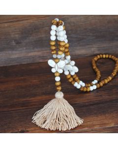 Handmade Wooden Bead Beaded Pendant Cotton Tassel Necklace