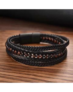 Volcanic Rock Men's Leather Cord Bracelet