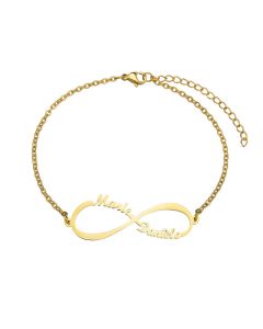 Personalized Jewelry Custom Double Name Date Infinity Bracelet Rose Gold Infinity Nameplate Bracelets Stainless Steel Hand Chain