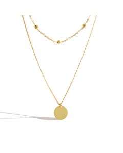Round brand bead double clavicle necklace