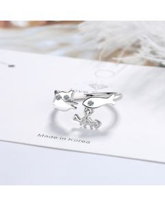 Creative Personality Cat Fish Ring With Zirconium Diamonds