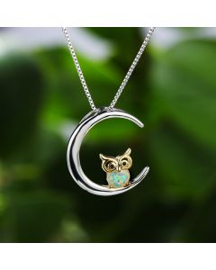 Simple And Cute Crescent Owl Opal Pendant