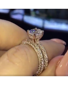 New Flash Diamond Round Princess Ring Fashion Female Engagement Marriage Diamond Ring Female