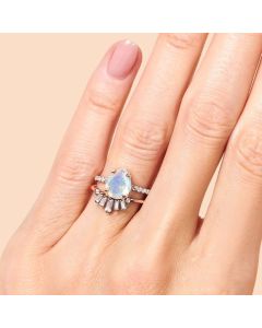 Sterling Silver Double Ring Moonstone Rose