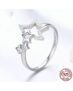 Simple Fashion Star Open Female Ring 925 Sterling Silver With Platinum Plated Diamonds