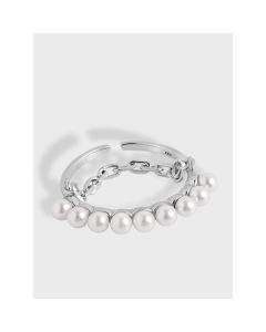 S925 sterling silver ring with pearl chain