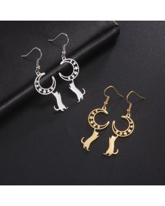 Titanium Steel Star Moon Cat Earrings