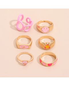 European And American Fashion Personality Combination Smiley Face Diamond Love Suit Ring Gold