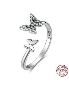 Double Butterfly Flying 925 Silver Ring