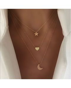 New Gold Pendant Clavicle Chain Multi Layer Simple Star Moon Love Pendant Necklace