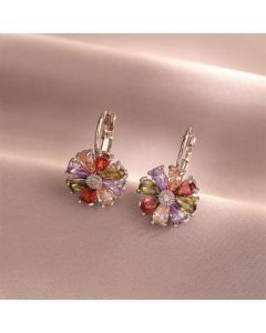 Colorful Flower Round AAA Zircon Simple Classic Crystal Earrings