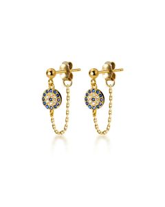Devil's Eye Round Blue Diamond Earrings
