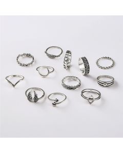 12-piece Set Of Leaf Joint Triangle Ring
