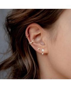 Sterling Silver Cross Single Ear Clip Creative Fashion Ins Double Layer Diamond Cross No Pierced Earrings Earrings