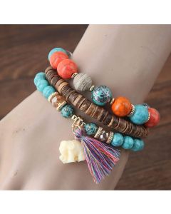 Baby Elephant Tassel Wood Beads Beaded Multi-Layer Temperament Bracelet Bracelet