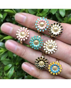 Fashion Sun Flower Floral Petal Drop Oil Petal Ring