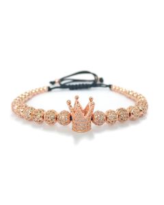 6mm CZ Ball Big Crown Braided Bracelet With White Pickaxe