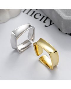 S925 Sterling Silver Irregular Wide Glossy Square Adjustable Ring