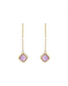 Sterling Silver Gold-Plated Square Amethyst Tassel Earrings