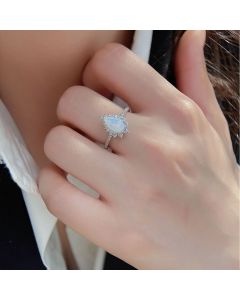 S925 Sterling Silver Platinum Drop shaped Ring