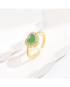 Adjustable Grass Green Love Heart-shaped Ring Female