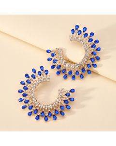 Exaggerated C- Shaped Alloy Inlaid Color Crystal Earrings