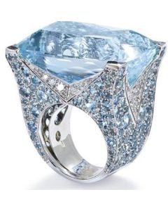 European And American Exaggerated Atmosphere Blue Square Ring