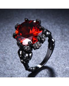 Exaggerated Creative Design Black Gold Round Diamond Skull Ring