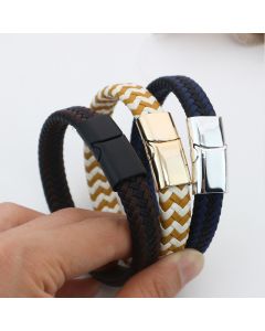 Men's Stainless Steel Bracelet Vintage Handmade Woven Leather String