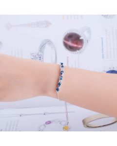 S925 Sterling Silver Blue Sapphire Box Chain Adjustable Bracelet For Women