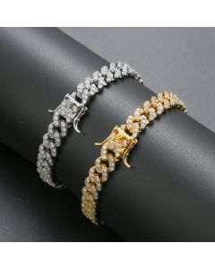 8mm Three Zircon Cuban Bracelet Women's Hip Hop