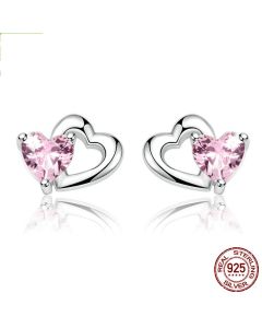 Sterling silver s925 heart-shaped zircon earrings