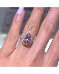 Plated 18k rose gold inlaid powder crystal drop pear shaped engagement ring