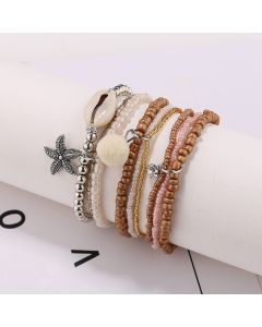 Millet Beaded Elastic Multilayer Shell Bracelet Women